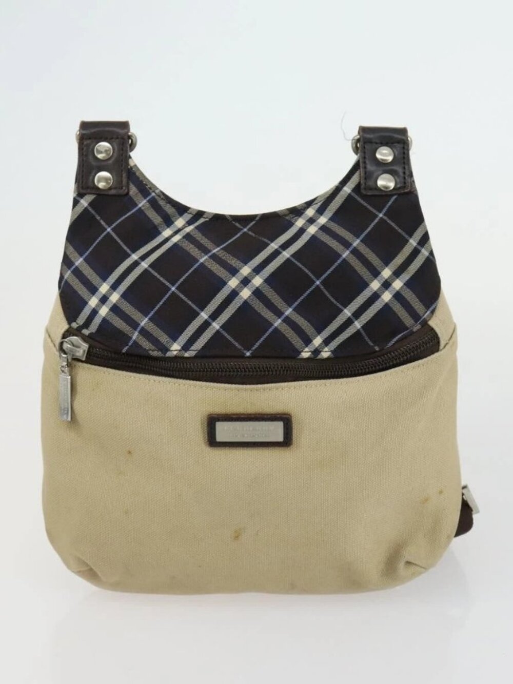 BURBERRY BALLY Tote Bag Leather Canvas 2 Set Beige Navy Auth 151571 - Picture 4 of 16